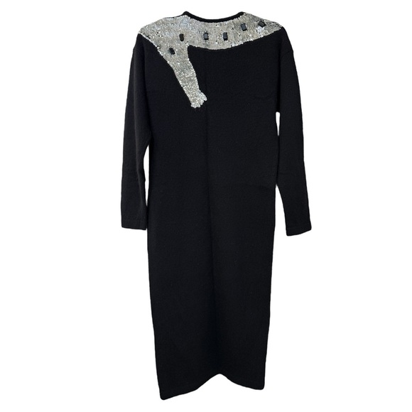 Vintage 80s Sequin Lambswool Leopard Cat Sweater Dress Size Medium Black Glam - Picture 4 of 8